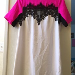 White and pink Dress with black lace